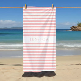 Toalla De Playa Patrón de rayas rosadas modernas personalizadas