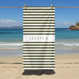 Toalla De Playa Patrón de rayas verde oliva moderno personalizado