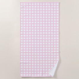 Toalla De Playa Patrón de rejilla cuadrada blanca rosa claro