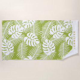 Toalla De Playa Patrón de selva tropical con hojas de palmera verd