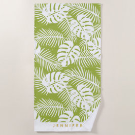 Toalla De Playa Patrón de selva tropical con hojas de palmera verd