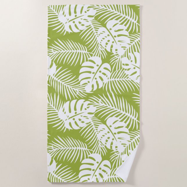 Toalla De Playa Patrón de selva tropical de paleta verde (Anverso)