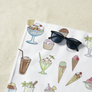 Toalla De Playa Patrón De Sundae De Helado Blanco