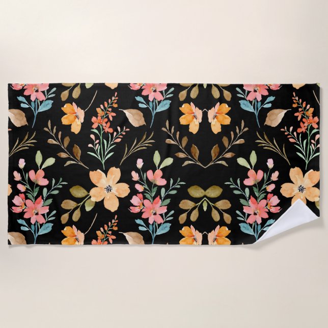 Toalla De Playa Patrón de superficie floral - Primavera de acuarel (Anverso)
