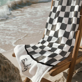 Toalla De Playa Patrón de tablero de ajedrez pintado de negro pers