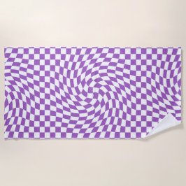 Toalla De Playa Patrón de tablero de cheques morado y blanco