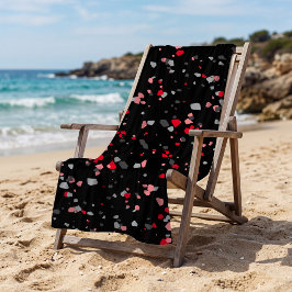 Toalla De Playa Patrón de Terrazzo Geométrico Negro Rojo Moderno