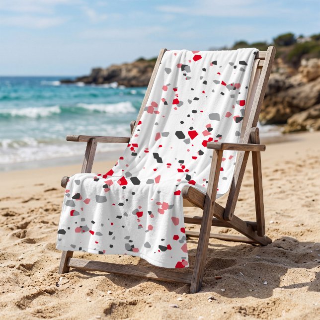 Toalla De Playa Patrón de Terrazzo Geométrico Rojo Gris (Subido por el creador)