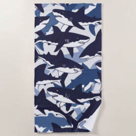 Toalla De Playa Patrón de Tiburón – Diseño de Océano Azul