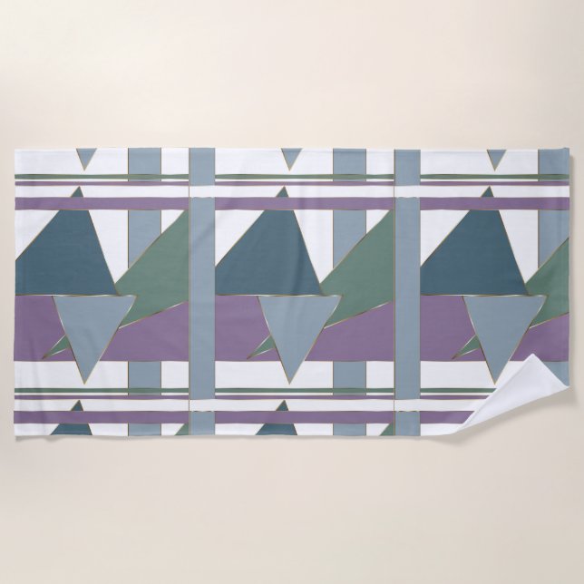 Toalla De Playa Patrón de triángulo geométrico verde violeta azul (Anverso)