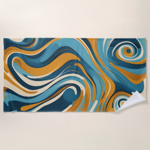 Toalla De Playa Patrón de Trippy Azul de Swirl Ochre Liquido