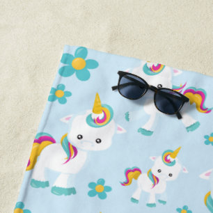Toalla De Playa Patrón De Unicornios, Unicornios Cutos, Flores