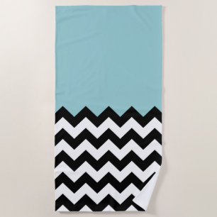 Toalla De Playa Patrón de zigzag negro y blanco, chevron, azul