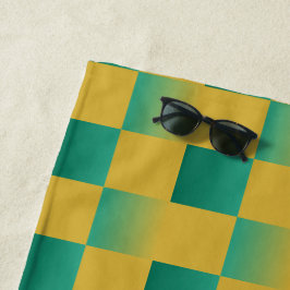 Toalla De Playa Patrón elegante de cuadros en verde y oro