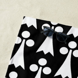 Toalla De Playa Patrón Ermine, patrón medieval, blanco sobre negro