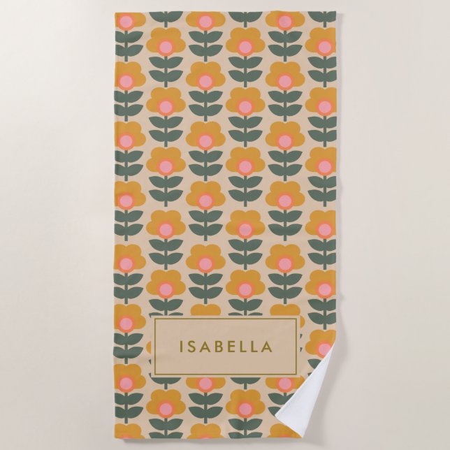 Toalla De Playa Patrón escandinavo de flores personalizado (Anverso)