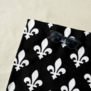 Toalla De Playa Patrón Fleur de Lis, francés real, blanco sobre ne