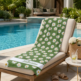 Toalla De Playa Patrón floral Boho Daisy verde Nombre 