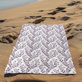 Toalla De Playa Patrón floral boho moderno ciruela blanco