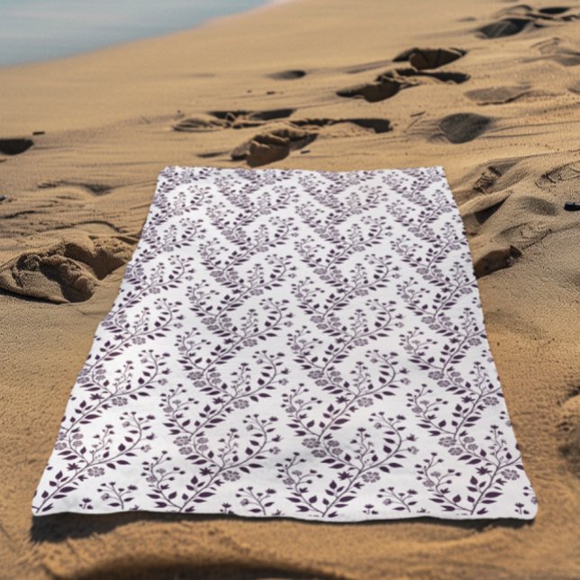 Toalla De Playa Patrón floral boho moderno ciruela blanco (Subido por el creador)