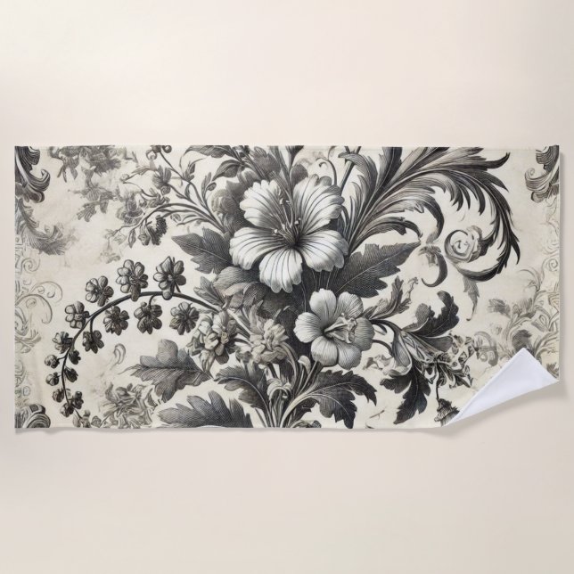 Toalla De Playa Patrón floral botánico inmaculado (Anverso)