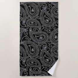 Toalla De Playa Patrón floral de Damask elegante en blanco y negro