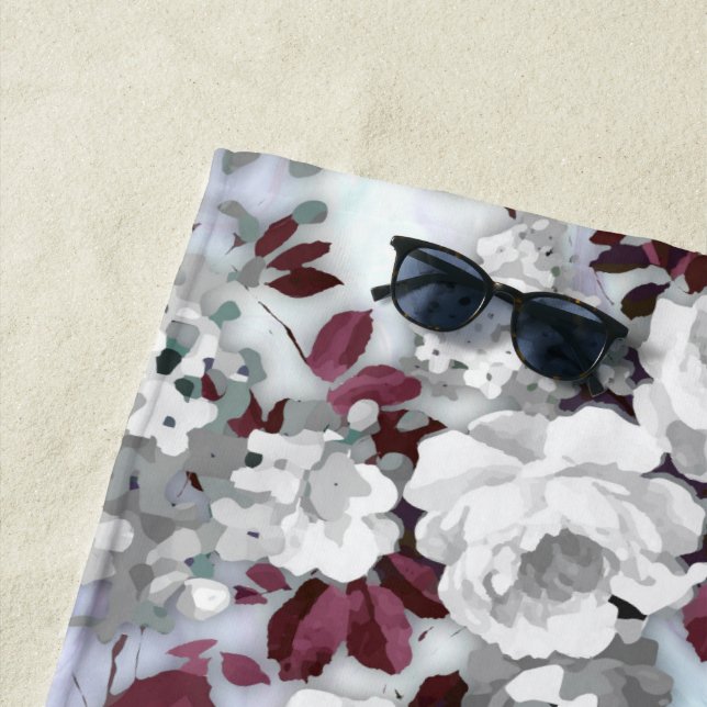 Toalla De Playa Patrón floral de mármol blanco y pastel boho (In situ)