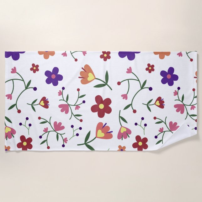 Toalla De Playa Patrón floral dibujado a mano (Anverso)