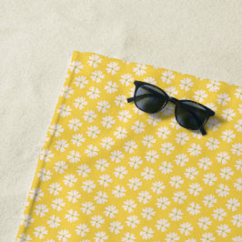 Toalla De Playa Patrón floral fuera de blanco Amarillo brillante