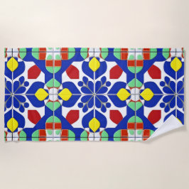 Toalla De Playa Patrón floral geométrico inspirado en colores