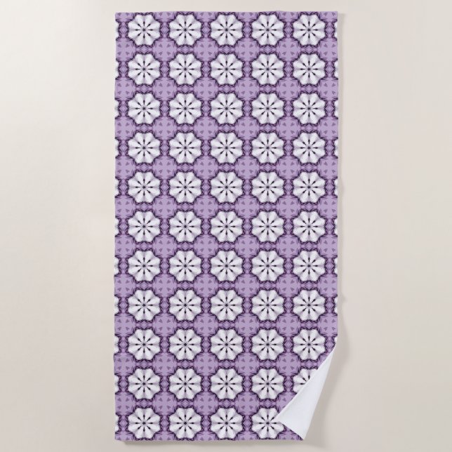Toalla De Playa Patrón floral morado y blanco (Anverso)