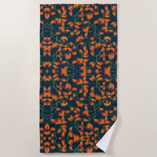 Toalla De Playa Patrón floral naranja fluido