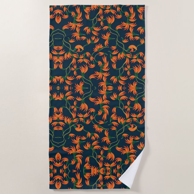 Toalla De Playa Patrón floral naranja fluido (Anverso)