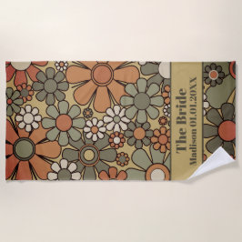 Toalla De Playa Patrón floral retro de los 60 y 70 para la novia