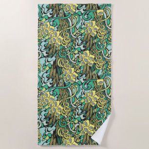 Toalla De Playa Patrón floral único amarillo y verde