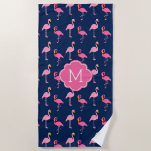 Toalla De Playa Patrón Fun Flamingos Monogramado