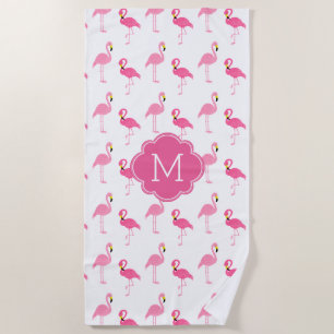 Toalla De Playa Patrón Fun Flamingos Monogramado