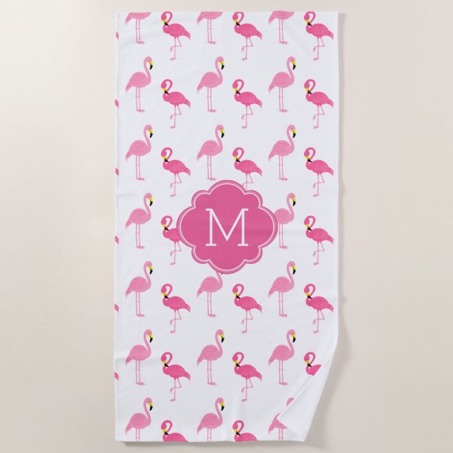 Toalla De Playa Patrón Fun Flamingos Monogramado (Anverso)