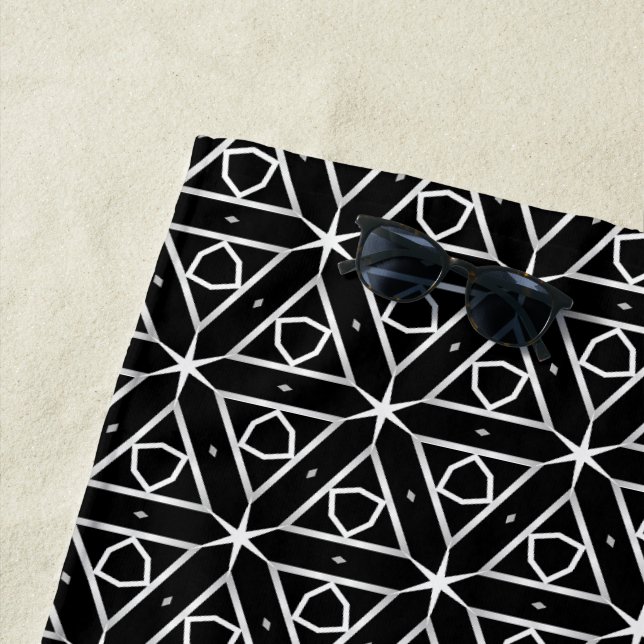 Toalla De Playa Patrón geométrico blanco y plateado negro (In situ)