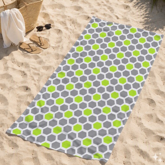 Toalla De Playa Patrón geométrico de hexágono gris verde lima mode (Subido por el creador)