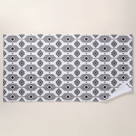 Toalla De Playa Patrón geométrico étnico ikat en blanco y negro