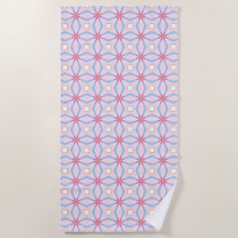 Toalla De Playa Patrón geométrico rosa, azul y blanco