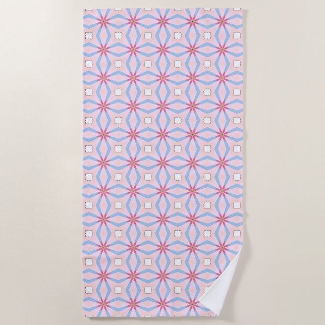 Toalla De Playa Patrón geométrico rosa, azul y blanco (Anverso)