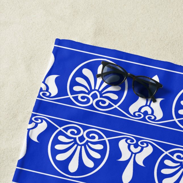 Toalla De Playa Patrón griego árabe-mediterráneo azul (In situ)