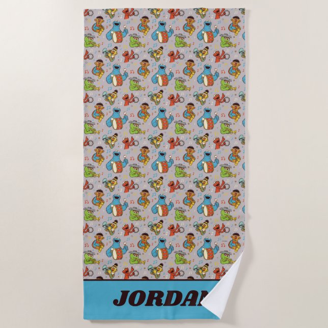 Toalla De Playa Patrón gris de la banda Plaza Sésamo (Anverso)