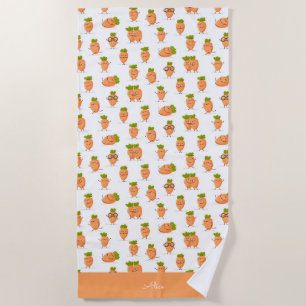 Toalla De Playa Patrón kawaii de zanahorias divertidas