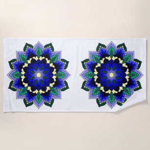 Toalla De Playa Patrón Mandala 02 en azul oscuro