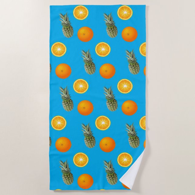 Toalla De Playa Patrón Naranja de pinapple de fruta tropical (Anverso)