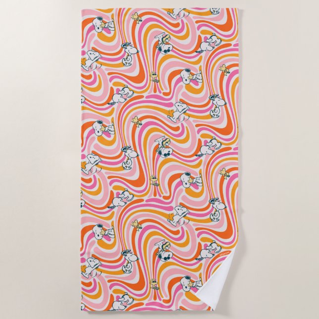 Toalla De Playa Patrón Naranja de vibraciones de Snoopy & Woodstoc (Anverso)