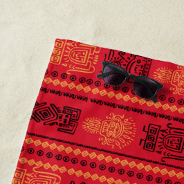Toalla De Playa Patrón Nativo Rojo Tribu étnica Boho Cultura